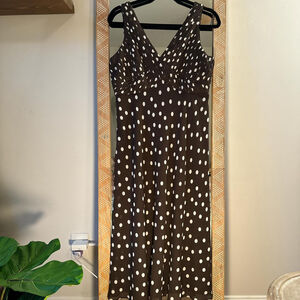 Adrianna Papell brown dress with white polka dots